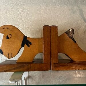 Vintage handcrafted wooden dog book ends